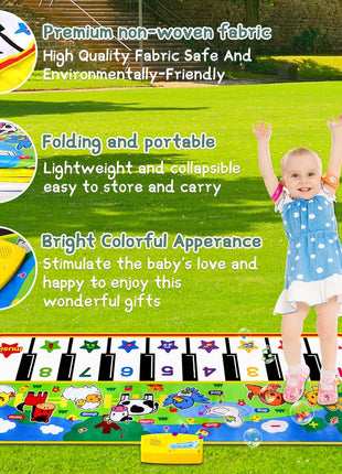 Floor Piano Mat,Musical Toys for Toddlers 1-3 Piano Keyboard Music Play Mat | 53'' x 23'' Piano Mat for Kids Dance Touch Mat, Electronic Piano Keyboard 8 Animal Sounds, Gifts for 3 4 5 Year Old Girls