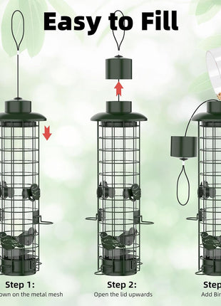 Squirrel Proof Bird Feeder,Metal Mesh Bird Feeders for Outdoors Hanging,Gravity Protection Squirrel Proof Wild Bird Feeders with Finch Cardinal Chickadee,3LB Large Capacity,Green