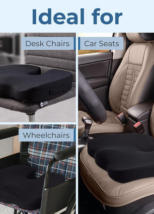 Seat Cushion for Office Chairs - Fits 18 inchx14 inch Seats, Tailbone, Coccyx Pain Relief - Butt, Pressure & Sciatica Relief - Gaming, Wheelchair, Car & Desk Pillow, Black