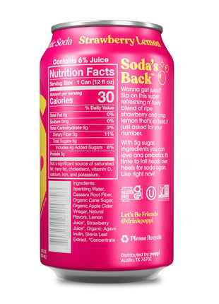 Poppi Sparkling Prebiotic Soda Beverage with Apple Cider Vinegar, Seltzer Water and Fruit Juice, Strawberry Lemon Flavor, 12 FL Oz, Pack of 12, Packaging May Vary