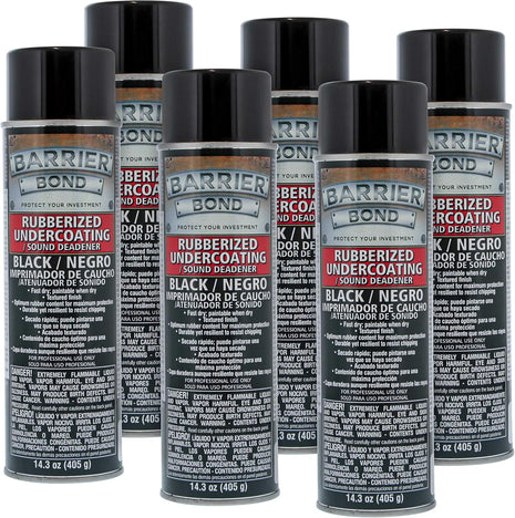 Barrier Bond - Rubberized Undercoating Sound Deadener, 14.3oz Black Spray, Undercoating for Vehicles, 6-Pack