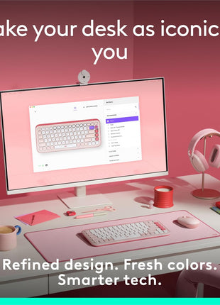 Logitech POP ICON Keys Wireless Bluetooth Keyboard - Rose and Off-White | Comfortable typing, programmable keys, easy-switch between up to 3 devices, for laptop, tablet, PC