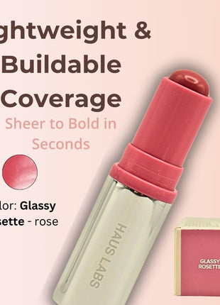 Haus Labs Color Fuse Longwear Hydrating Glassy Lip + Cheek Blush Balm Stick - Glassy Rosette