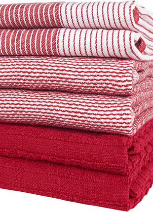 Premium Kitchen Towels 6 Pack 100% Cotton, 20"x28" Dish Towels - Grey | Large Flat & Terry Kitchen Linen Set with Hanging Loops, Highly Absorbent for Washing and Drying Dishes