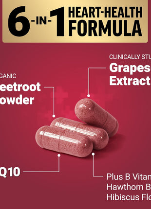 Force Factor Total Beets Ultimate Heart Health 1800mg Beet Root Capsules | Blood Pressure Support Supplement with CoQ10 for Nitric Oxide & Blood Flow with Grapeseed, Hawthorn Berry, 90 Capsules