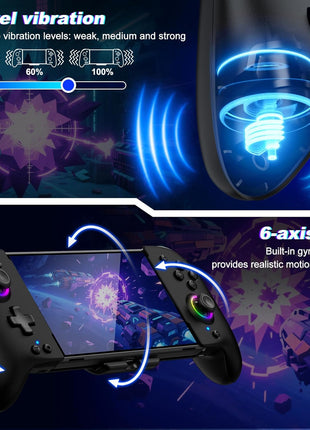 Gammeefy Switch Controller – Hall Effect Joysticks & Enhanced Grip – One Piece Switch Joypad Replacement Switch Pro Controller with 8-Color RGB Lighting, Turbo, Macros - Black, 6.2"/7"