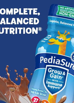 PediaSure Grow & Gain Kids Nutrition Shake, 7g Protein, Chocolate, 24 Pack | GreatTasting Nutritional Shake with Immune Support for Kids, 27 Vitamins & Minerals, is Non-GMO & Gluten-Free, 8 floz bottles