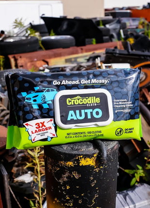Crocodile Cloth Auto Cleaning Wipes – 100 XL (15 inch x 10 inch) Disposable Wipes for Car Engine Degreasing, Body Detailing & Tire Cleaning – Cuts Grease, Oil, Adhesives on Hands, Tools, Parts & More
