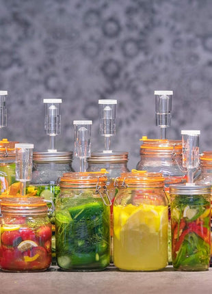 JILLMO 1.5L Wide Mouth Glass Fermentation Jar with Airlock & Weight, 2 Pack | Fermenting Kit for Making Sauerkraut, Kimchi, Pickles and Vegetables
