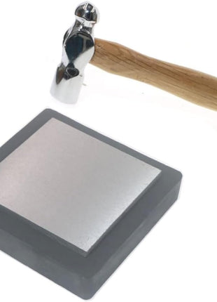 Steel Bench Block Flat Anvil Jewelers Tool with Rubber Block and Stamping Hammer for Jewelry Repairing, Metal Stamping
