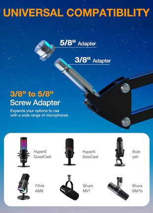 SUNMON Mic Arm, Microphone Boom Arm for Fifine AM8 Blue Yeti HyperX QuadCast SoloCast and Most Microphone, Mic Stand Desk with 3/8 inch to 5/8 inch Screw