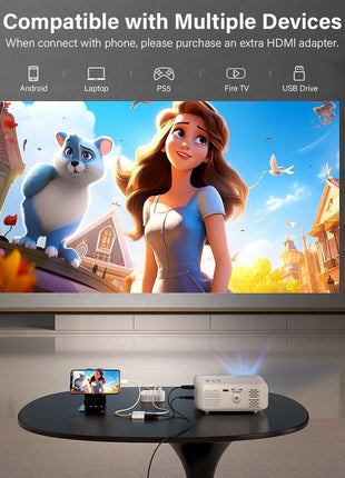 Mini Projector, VOPLLS 1080P Full HD Video Projector, Portable Outdoor Home Theater Movie Projector, 50% Zoom, Compatible with HDMI, USB, AV, Smartphone/Tablet/Laptop/PC/TV Box (25000L)