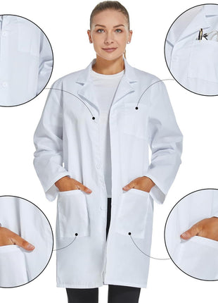 VOGRYE Professional Lab Coat for Women Men Long Sleeve, White, Unisex (Small, White)