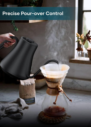 INTASTING Gooseneck Electric Kettle with ±1°F Temperature Control 0.9 Liter | 1500W Quick Heating, Stainless Steel Inner, Pour Over Coffee & Tea, Keep Warm, Auto Shut-Off, Built-in Brew Timer, Black