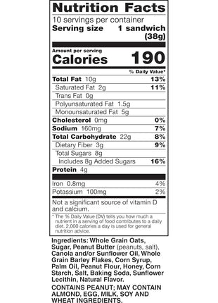 Nature Valley Biscuit Sandwiches, Peanut Butter, Snack Bars, 10 Bars, 13.5 oz