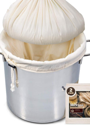 Brew Bag, 26" x 22", 2 Pack, 100% Unbleached Cotton Bag for Homebrewing, Fine Cheesecloth Bag for Fruit/Cider/Wine/Beer, Reusable Drawstring Straining