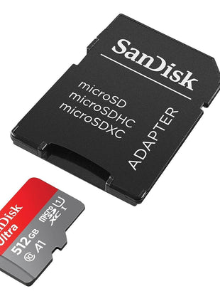 SanDisk 512GB Ultra microSDXC UHS-I Memory Card with Adapter - Up to 150MB/s, C10, U1, Full HD, A1, MicroSD Card - SDSQUAC-512G-GN6MA [New Version]