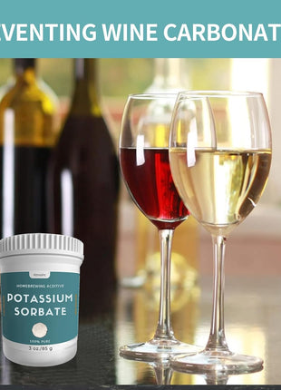 3 oz Potassium Sorbate Food Grade, 100% Pure, Premium Potassium Sorbate for Wine Making, Home Brewing, Cakes, Soft Candy, Cookies and More