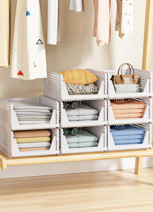 5 Pack Stackable Closet Storage Basket - Stackable Storage Bins, Multifunctional & Foldable Closet Organizer Waterproof, Wardrobe Cupboard Space-Saving Hat Storage Drawer Organizer, White