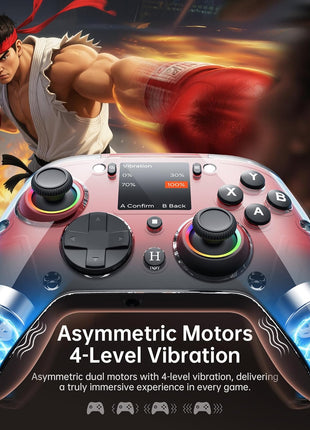 GUSGU G7 Wireless Gaming Controller with Interactive Screen, 1000Hz Polling Rate, Hall Joysticks & Triggers, 4 Programmable Buttons, Compatible with PC, Switch1, PS4, iOS, Android, Red