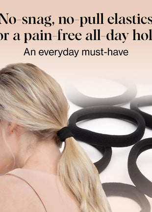 Kitsch Black Hair Ties No Damage - Strong, Stretchy Hair Bands | Soft Nylon Ponytail Holders, Snag-Free Rubber Bands, Perfect for Updos & Braids - Black, 12pcs