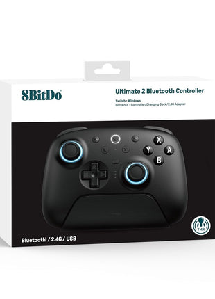 8BitDo Ultimate 2 Bluetooth Controller for Switch/Switch 2 & Windows PC, Switch Pro Controller with TMR Joysticks, Switchable Hall Effect/Tactile Triggers, Vibration and Motion Control - Black