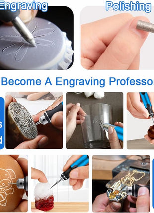 USB Engraving Pen with 47 bits,10Metal Business Card Blanks,Electric Engraver Machine Cordless Engraving Tools Engraved Jewelry Metal Resin Plastic Stone