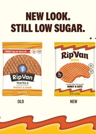 Rip Van Wafels Honey and Oats Stroopwafels, Healthy Snacks, Non-GMO, Keto Friendly, Office Snacks, Low Sugar (3g), Low Calorie, 12 Pack