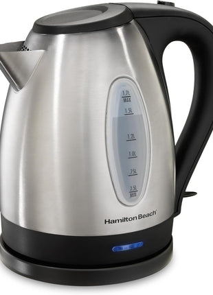 Hamilton Beach 1.7 Liter Electric Tea Kettle, Water Boiler & Heater | Fast Boiling 1500 Watts | BPA Free | Cordless Serving | Auto-Shutoff & Boil-Dry Protection | Stainless Steel | 40880G