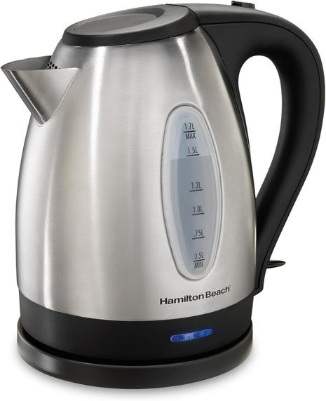 Hamilton Beach 1.7 Liter Electric Tea Kettle, Water Boiler & Heater | Fast Boiling 1500 Watts | BPA Free | Cordless Serving | Auto-Shutoff & Boil-Dry Protection | Stainless Steel | 40880G