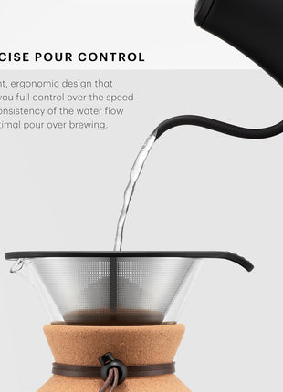 Bodum 27oz Bistro Gooseneck Electric Water Kettle, Pour Over Coffee & Tea, Stainless Steel, Matte Black