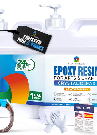 CRAFT RESIN 1 Gallon Crystal Clear Epoxy Resin Kit with Pumps - Food Safe & UV Resistant for DIY Art, Wood, Jewelry Making, Coasters, Mold Casting Resin Epoxy - Low Viscosity for Beginners & Pros
