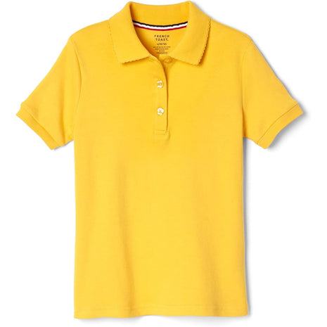 French Toast -girls Short Sleeve Picot Collar (Standard & Plus) Polo Shirt, White, 10 12 US