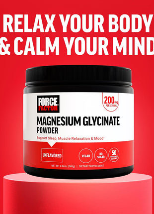 Force Factor Magnesium Glycinate 200mg | Magnesium Supplement for Women & Men to Support Sleep, Muscle Relaxation & Mood, High Absorption, Vegan, 50 Servings