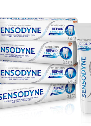 Sensodyne Repair and Protect Whitening Toothpaste, Toothpaste for Sensitive Teeth and Cavity Prevention, 3.4 oz (Pack of 4)