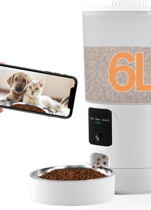Automatic Cat Feeder with 2K Camera and Smart App, 6L Smart Pet Food Dispenser for Cats/Dogs, Timed Auto Control Meals, 2.4G / 5G WiFi, Auto Pet Feeder for Cats and Dogs, Easy Clean