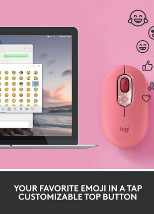 Logitech POP Mouse Compact and Portable Wireless - Heartbreaker Rose | Compact, portable, programmable buttons, quiet clicks, easy-switch up to 3 devices, for laptop, tablet, PC