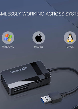 SmartQ C368 USB 3.0 Card Reader - Plug & Play, Compatible with Apple & Windows, Supports SD, Micro SD, MS, CF Cards