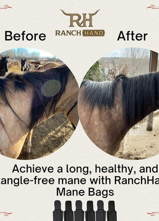 Ranch Hand Horse Mane Bags   Protect Horse's Mane from Wind, Sun & Mud   Prevents Tangles, Rubbing Out and Breakage   Made with Nylon   Easy to Use and Washable   Set of 6 (xL Black)