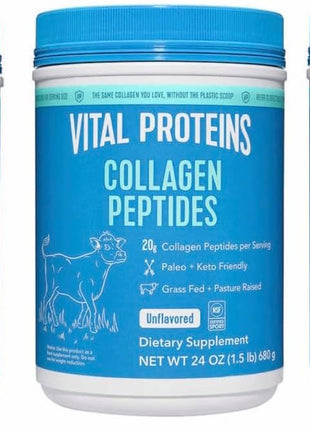 Vital Proteins Collagen Peptides Powder, Promotes Hair, Nail, Skin, Bone and Joint Health, Zero Sugar, Unflavored 24OZ (3)