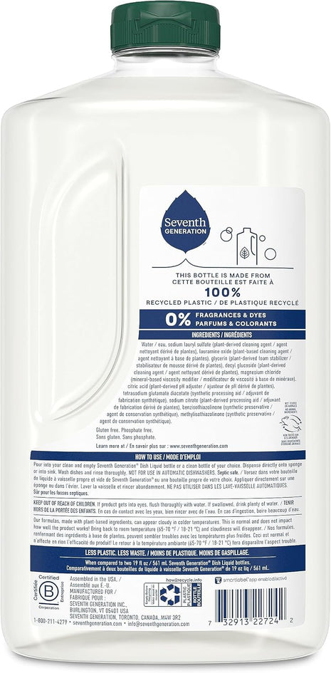 Seventh Generation Dish Soap Refill, Free & Clear, 50 fl oz, Plant-Based Dishwashing Liquid for Grease & Tough Food Messes, For Sensitive Skin (Pack of 6)