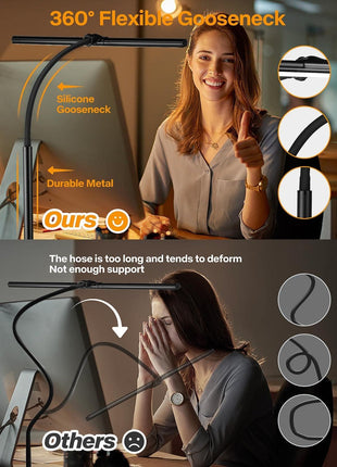 ACNCTOP Desk Lamp for Office Home - Eye-Caring Architect Task Lamp 25 Lighting Modes Adjustable LED Desk Lamp Flexible Gooseneck Clamp Light for Workbench Drafting Reading Study