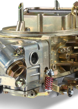 Holley Carburetor, Double Pumper, Model 4150, 4-Barrel, 850 CFM, Square Bore, Manual Choke, Mechanical Secondary, Dual Inlet, Aluminum, Gold Chromate, Each