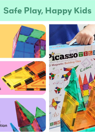 PicassoTiles 100 Piece Set 100Pcs Magnet Building Tiles Clear Magnetic 3D Building Blocks Construction Playboards, Creativity Beyond Imagination, Inspirational, Recreational, Educational Conventional