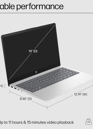 HP 14 inch Laptop, HD Display, Intel Core i3-N305, 8 GB RAM, 256 GB SSD, Intel UHD Graphics, Windows 11 Home in S Mode, Natural Silver, 14-ep0299nr