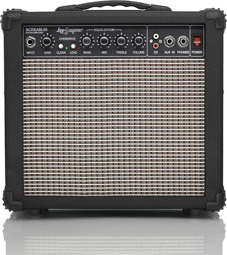 Leo Jaymz 20W Electric Guitar Amplifier - Clean and Distortion Channel - 3 Band Equalization and CD Line Input - Recording Studio, Practice Room, Small Courtyard (6.5 inch, Black)