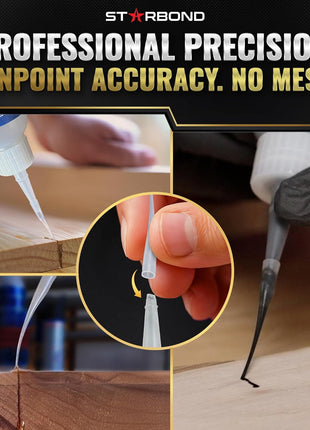Starbond Medium Super Glue Pro Kit (2 oz) – Strong, Fast, All-Purpose CA Glue (Cyanoacrylate Adhesive) – with Anti-Clog Cap, Precision Tips & Extra Nozzles for Woodworking, Quick Fixes & Hobby Models