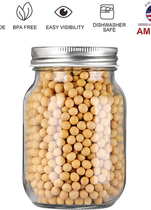 YINGERHUAN Glass Regular Mouth Mason Jars, 16 oz Clear Glass Jars with Silver Metal Lids for Sealing, Canning Jars for Food Storage, Overnight Oats, Dry Food, Snacks, Candies, DIY Projects (4PACK)