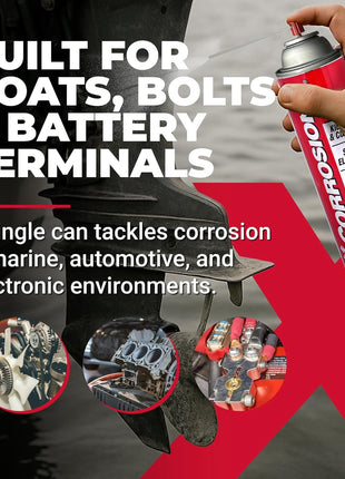 CorrosionX Rust Inhibitor, Industrial-Strength Dielectric Corrosion Prevention, Lubricant & Penetrant for Marine, Automotive, Electronics & RV Use, Protects Bolts, Cables, Engines, Parts, 16oz Aerosol