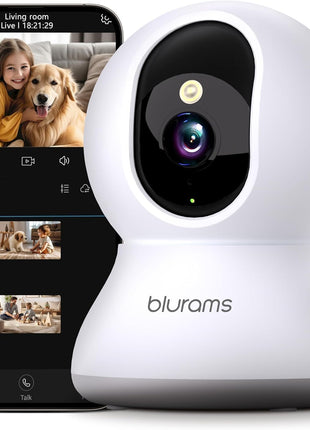 Security Camera 2K, blurams Baby Monitor Dog Camera 360-degree for Home Security w/Smart Motion Tracking, Phone App, IR Night Vision, Siren, Works with Alexa & Google Assistant & IFTTT, 2-Way Audio